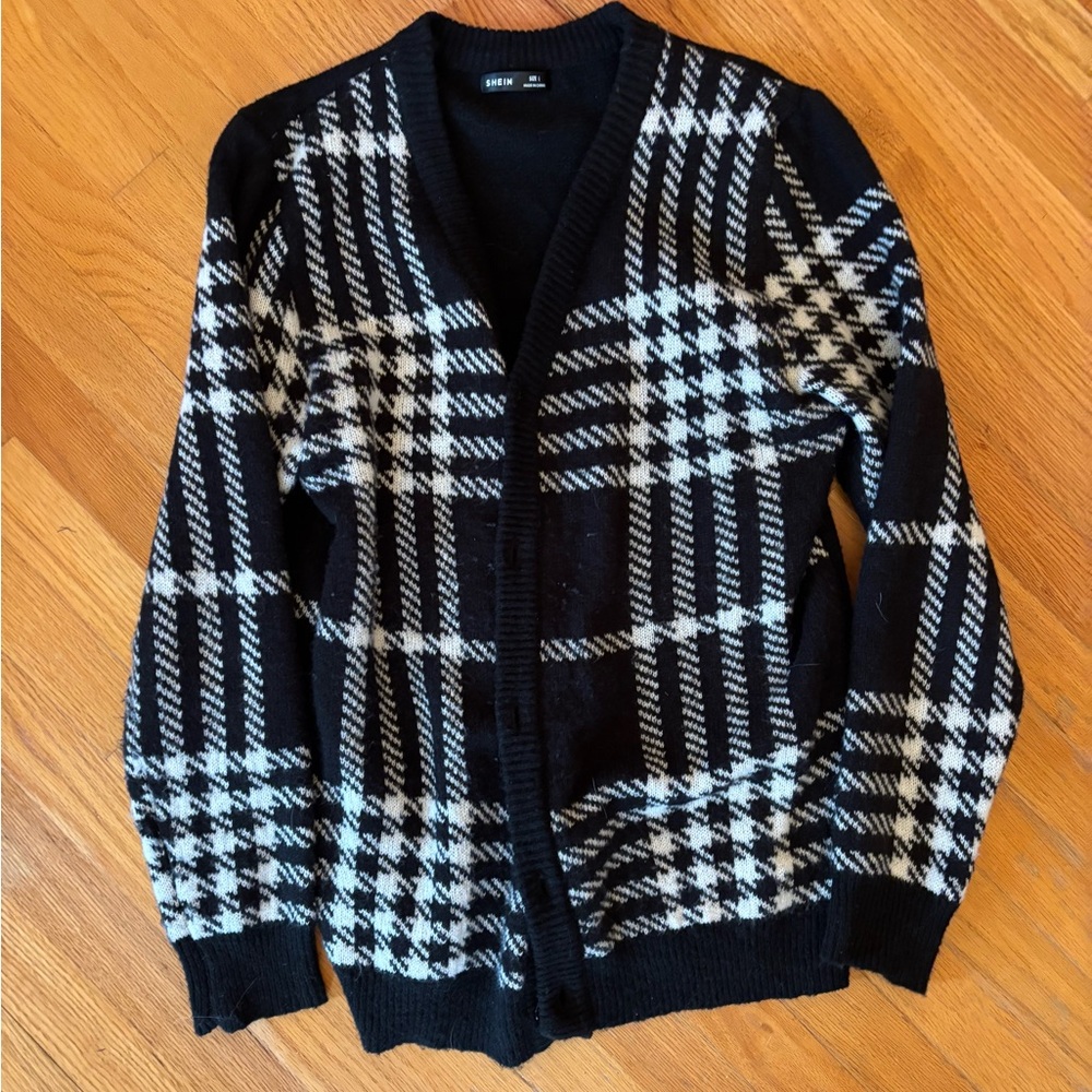 Black and White Plaid Cardigan